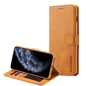 Apple iPhone 11 Pro Max Brown Genuine SupRShield Wallet Leather Flip Stand Magnetic Case Cover