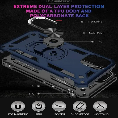 Apple iPhone 11 Pro Max Navy Blue Shockproof Magnetic Car Mount Ring Case Cover