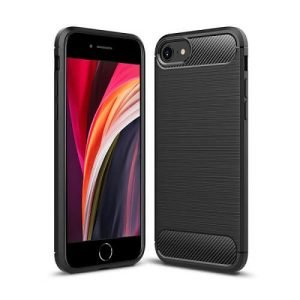 Apple iPhone SE 2020 Carbon Fiber Shockproof Heavy Duty Rugged Case Cover (Black)