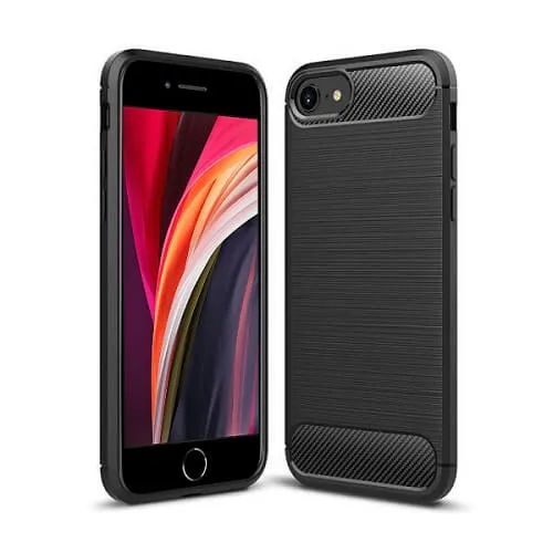 Apple iPhone SE 2020 Carbon Fiber Shockproof Heavy Duty Rugged Case Cover (Black)