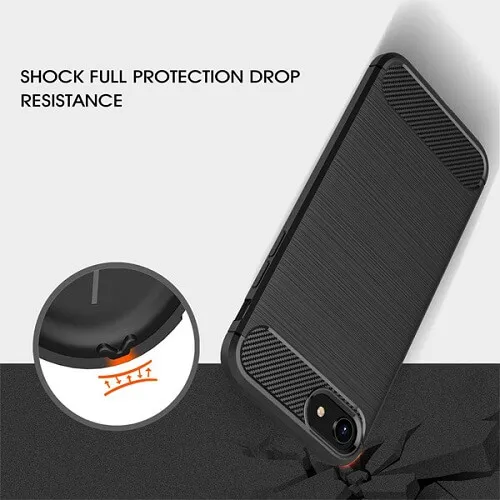 Apple iPhone SE 2020 Carbon Fiber Shockproof Heavy Duty Rugged Case Cover (Black)
