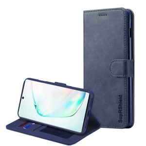 Samsung Galaxy Note 10 Genuine SupRShield Wallet Leather Flip Stand Magnetic Case Cover (Navy Blue)