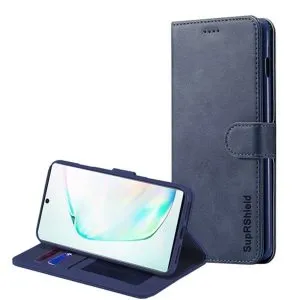 Samsung Galaxy Note 10 Genuine SupRShield Wallet Leather Flip Stand Magnetic Case Cover (Navy Blue)