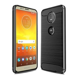Motorola Moto E5 Carbon Fiber Shockproof Heavy Duty Rugged Anti-Knock Case Cover (Black)