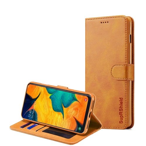 Samsung Galaxy A30 Genuine SupRShield Wallet Leather Flip Stand Magnetic Case Cover (Brown)