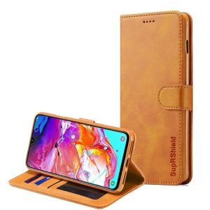 Samsung Galaxy A70 Genuine SupRShield Wallet Leather Flip Stand Magnetic Case Cover (Brown)