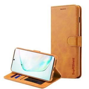 Samsung Galaxy Note 10 Genuine SupRShield Wallet Leather Flip Stand Magnetic Case Cover (Brown)