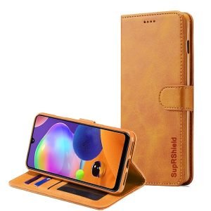 Samsung Galaxy A31 Brown Genuine SupRShield Wallet Leather Flip Stand Magnetic Case Cover