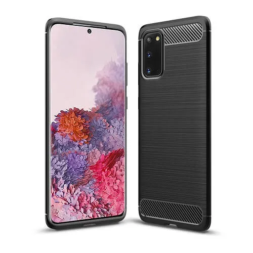 Samsung Galaxy S20 Black Shockproof Heavy Duty Rugged Matte Carbon Fiber Case Cover