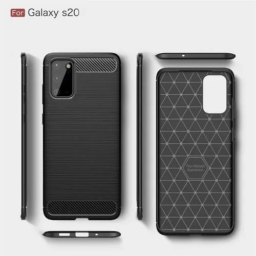 Samsung Galaxy S20 Black Shockproof Heavy Duty Rugged Matte Carbon Fiber Case Cover
