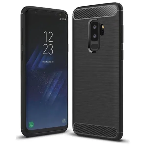 Samsung Galaxy S9 Plus Black Shockproof Heavy Duty Rugged Matte Carbon Fiber Case Cover