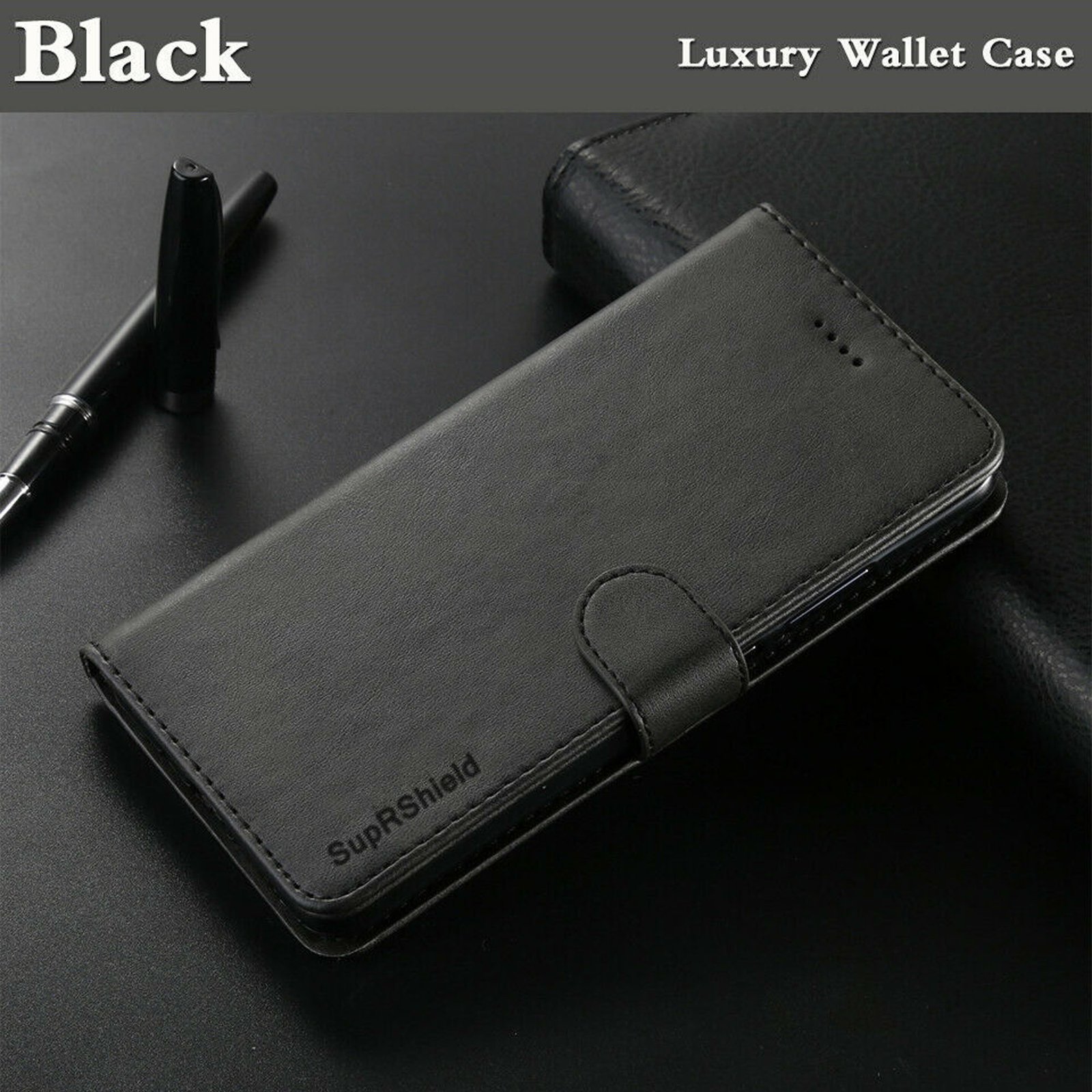 Samsung Galaxy S20 Ultra Black Genuine SupRShield Wallet Leather Flip Stand Magnetic Case Cover - Image 7