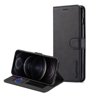 Apple iPhone 12 Pro Wallet Flip Case Leather Card Slots Cover (Black)