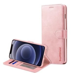 Apple iPhone 12 Wallet Flip Case Leather Card Slots Cover (Rose Gold)