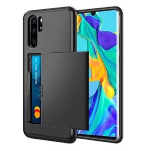 For Huawei P30 Pro Shockproof Card Slot Wallet Heavy Duty Case Tough 360 Case Cover (Black)