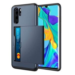 For Huawei P30 Pro Shockproof Card Slot Wallet Heavy Duty Case Tough 360 Case Cover (Blue)