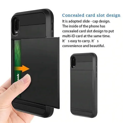 For Huawei P30 Shockproof Card Slot Wallet Heavy Duty Case Tough 360 Case Cover (Rose Gold)
