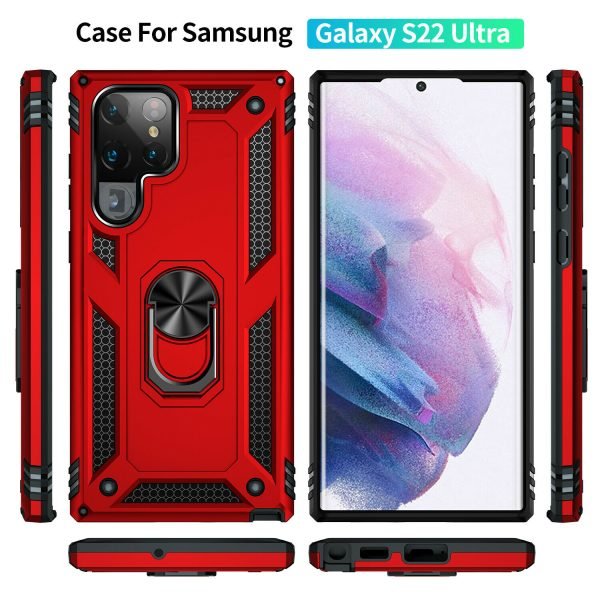 Samsung Galaxy S22 5G Magnetic Ring Rugged Shockproof Case Heavy Duty Protective Back Cover (Red)