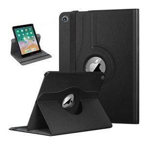 Apple iPad Air 5 5th Gen 10.9 2022 Leather Case, Rotating 360 Degree Stand Smart Cover (Black)