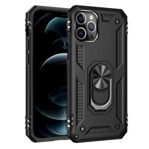Apple iPhone 12 Pro Anti Scratch Rugged Magnetic Heavy Duty Kickstand Car Mount Ring Case Cover (Black)
