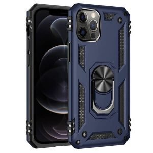 Apple iPhone 12 Pro Anti Scratch Rugged Magnetic Heavy Duty Kickstand Car Mount Ring Case Cover (Navy Blue)