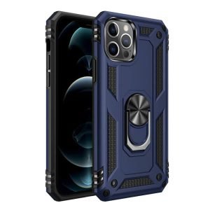 Apple iPhone 12 Pro Max Anti Scratch Rugged Magnetic Heavy Duty Kickstand Car Mount Ring Case Cover (Navy Blue)