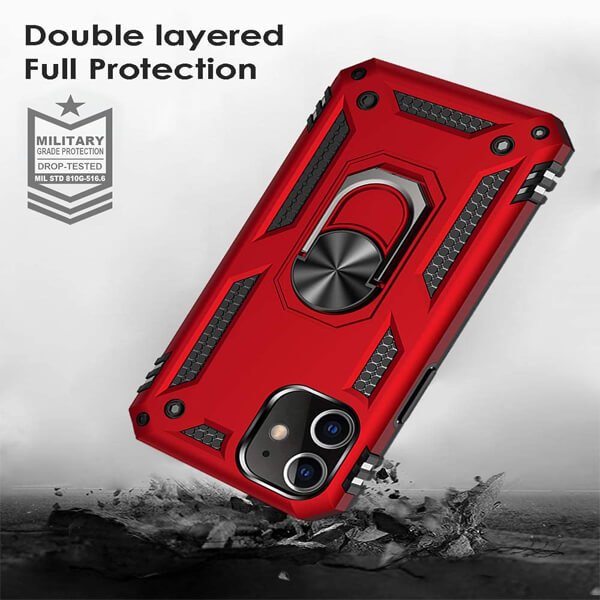 Apple iPhone 12 Pro Max Anti Scratch Rugged Magnetic Heavy Duty Kickstand Car Mount Ring Case Cover (Red)