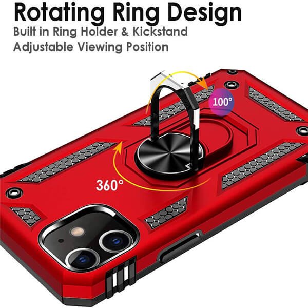 Apple iPhone 12 Pro Max Anti Scratch Rugged Magnetic Heavy Duty Kickstand Car Mount Ring Case Cover (Red)