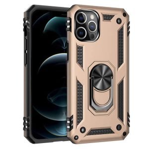 Apple iPhone 12 Pro Max Anti Scratch Rugged Magnetic Heavy Duty Kickstand Car Mount Ring Case Cover (Rose Gold)