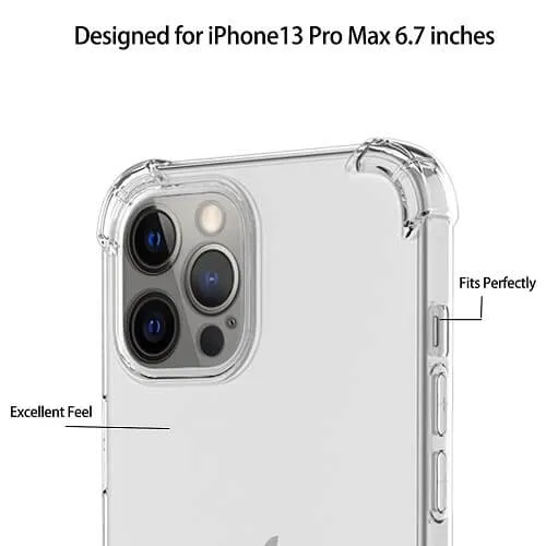 Apple iPhone 13 Pro Clear Case Shockproof Tough Gel Transparent Air Cushion Heavy Duty Phone Back Cover (Crystal Clear)