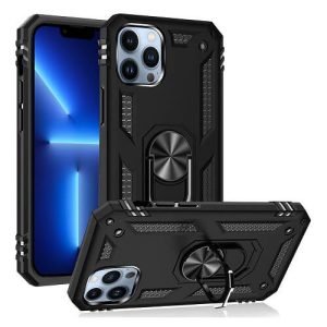Apple iPhone 13 Pro Max Magnetic Ring Rugged Shockproof Case Heavy Duty Protective Back Cover (Black)