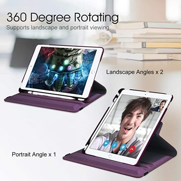 Apple iPad Air 4 Leather Case, Air 4th Generation Rotating 360 Degree Stand Smart Shockproof Flip Cover (Purple) - Image 2
