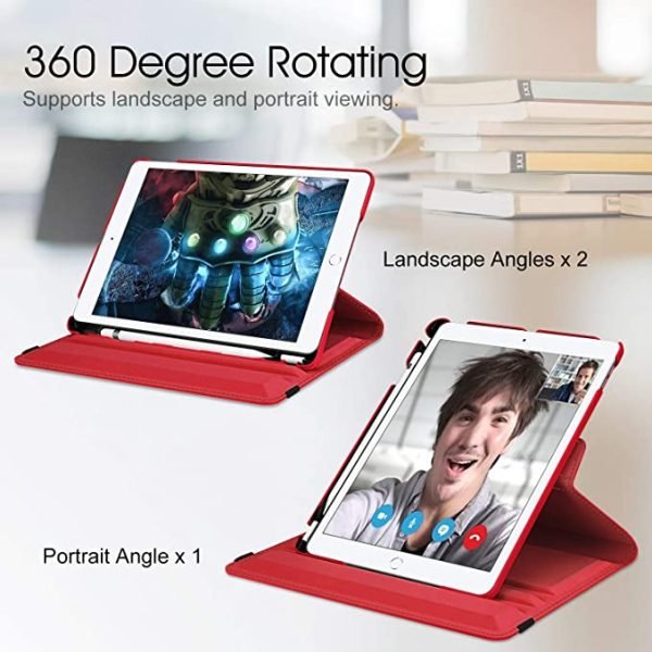 Apple iPad 7th Gen Smart Leather Case, 7th Generation 10.2 Rotating 360 Degree Stand Cover (Red)