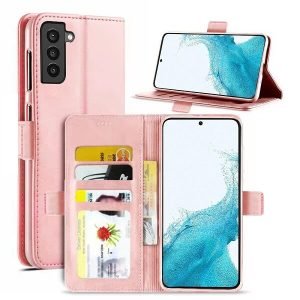Samsung Galaxy S22 5G SupRShield Wallet Leather Card Holder Flip Protective Shockproof Magnetic Case Cover (Rose Gold)