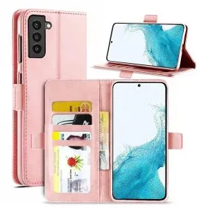 Samsung Galaxy S22 5G SupRShield Wallet Leather Card Holder Flip Protective Shockproof Magnetic Case Cover (Rose Gold)