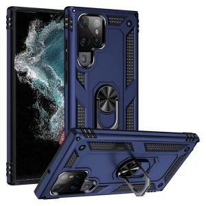 Samsung Galaxy S22 Ultra Magnetic Ring Rugged Shockproof Case Heavy Duty Protective Back Cover (Blue)