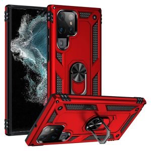 Samsung Galaxy S22 Ultra Magnetic Ring Rugged Shockproof Case Heavy Duty Protective Back Cover (Red)