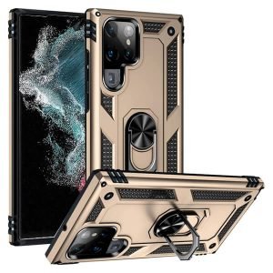 Samsung Galaxy S22 Ultra Magnetic Ring Rugged Shockproof Case Heavy Duty Protective Back Cover (Rose Gold)