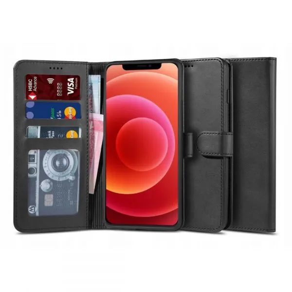 Apple iPhone 12 Mini Wallet Case Flip Leather Card Slots Cover (Black) - Image 2