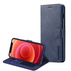 Apple iPhone 12 Mini Wallet Case Flip Leather Card Slots Cover (Navy Blue)