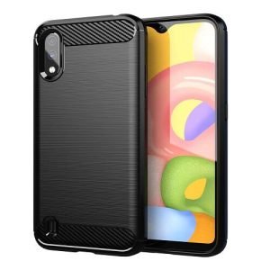 Samsung Galaxy A01 Shockproof Heavy Duty Rugged Matte Carbon Fiber Case Cover (Black)