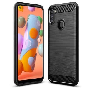 Samsung Galaxy A11 Shockproof Heavy Duty Rugged Matte Carbon Fiber Case Cover (Black)