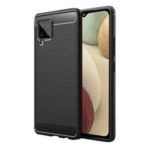 Samsung Galaxy A12 Shockproof Heavy Duty Rugged Matte Carbon Fiber Case Cover (Black)