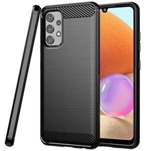 Samsung Galaxy A32 4G Shockproof Heavy Duty Rugged Matte Carbon Fiber Case Cover (Black)