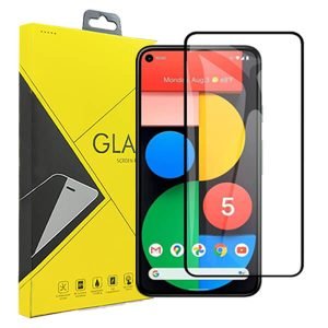 [2 Pack] Google Pixel 5 Full Coverage Tempered Glass Screen Protector Film Guard (Black)