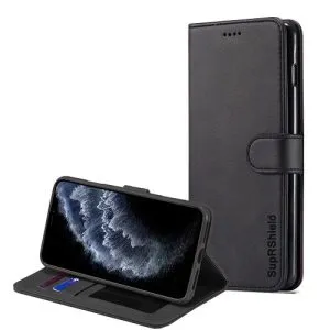 Apple iPhone 11 Pro Max Wallet Flip Case Leather Card Slots Magnetic Cover (Black)