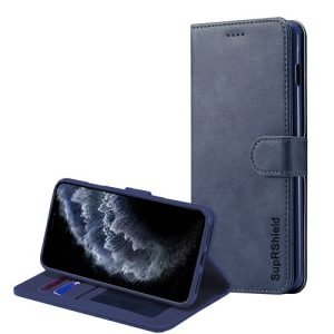 Apple iPhone 11 Pro Wallet Flip Case Leather Card Slots Magnetic Cover (Navy Blue)