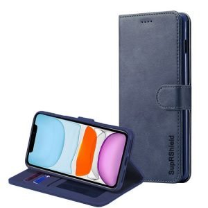 Apple iPhone 11 Wallet Flip Case Leather Card Slots Magnetic Cover (Navy Blue)