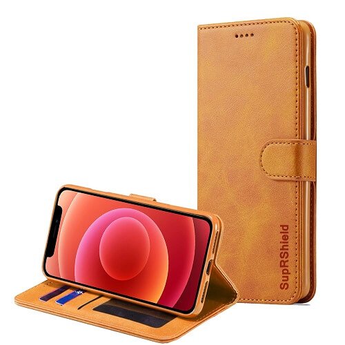 Apple iPhone 12 Mini Wallet Flip Case Leather Card Slots Magnetic Cover (Brown)