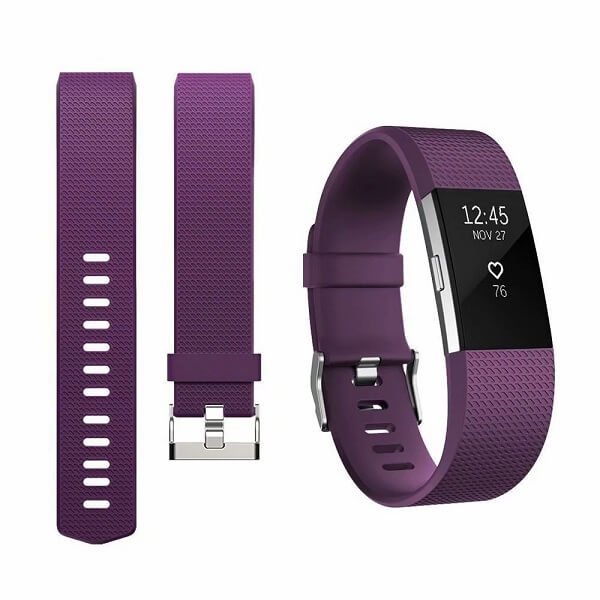 Purple Large Fitbit Charge 2 Band Replacement Wrist Strap Silicone Smart Watch Band, Tempered Glass, Data Cable & Charging Adapter, Car Mount Holder. For Fitbit Charge 2 Band Replacement Wrist Strap Silicone Smart Watch Band (Large , Purple)